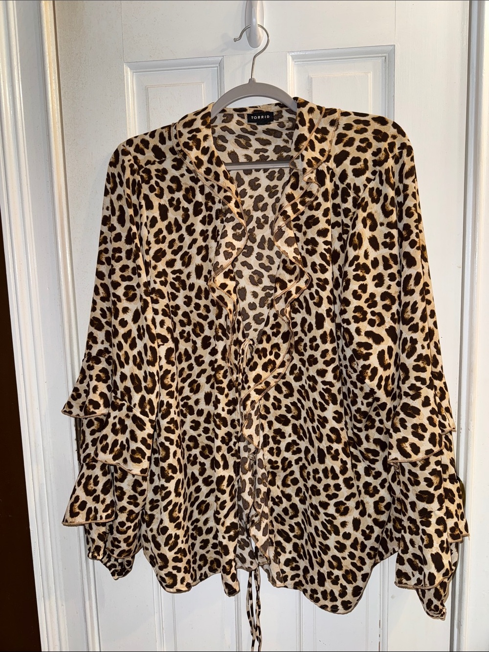 torrid Leopard Ruffle Front Blouse - Beige and Brown